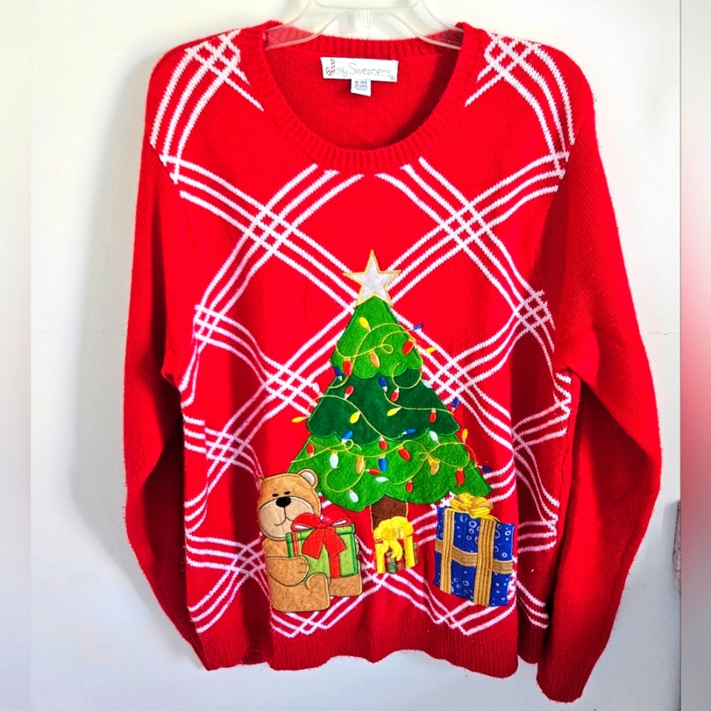 Ugly Christmas sweater tree and teddy bear Red And Green